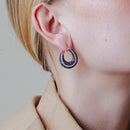 Clearance-Silver 925 Black and Silver Rhodium Plated Teardrop CZ Hoop Earrings - STE00556