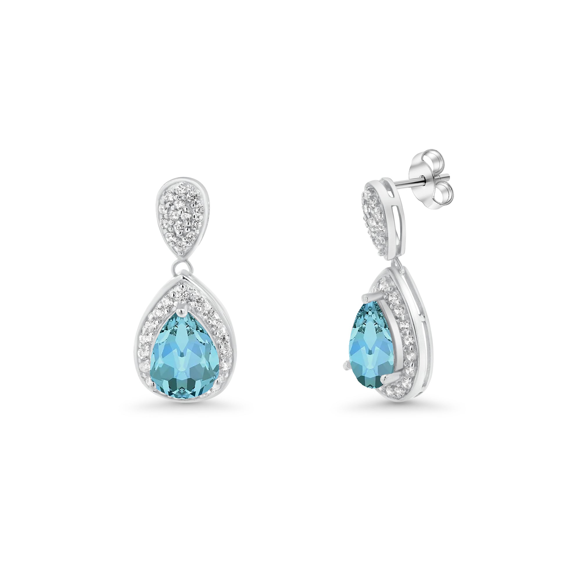 Silver 925 Rhodium Plated  Teardrop and Clear CZ Dangling Stud Earrings - STE00670