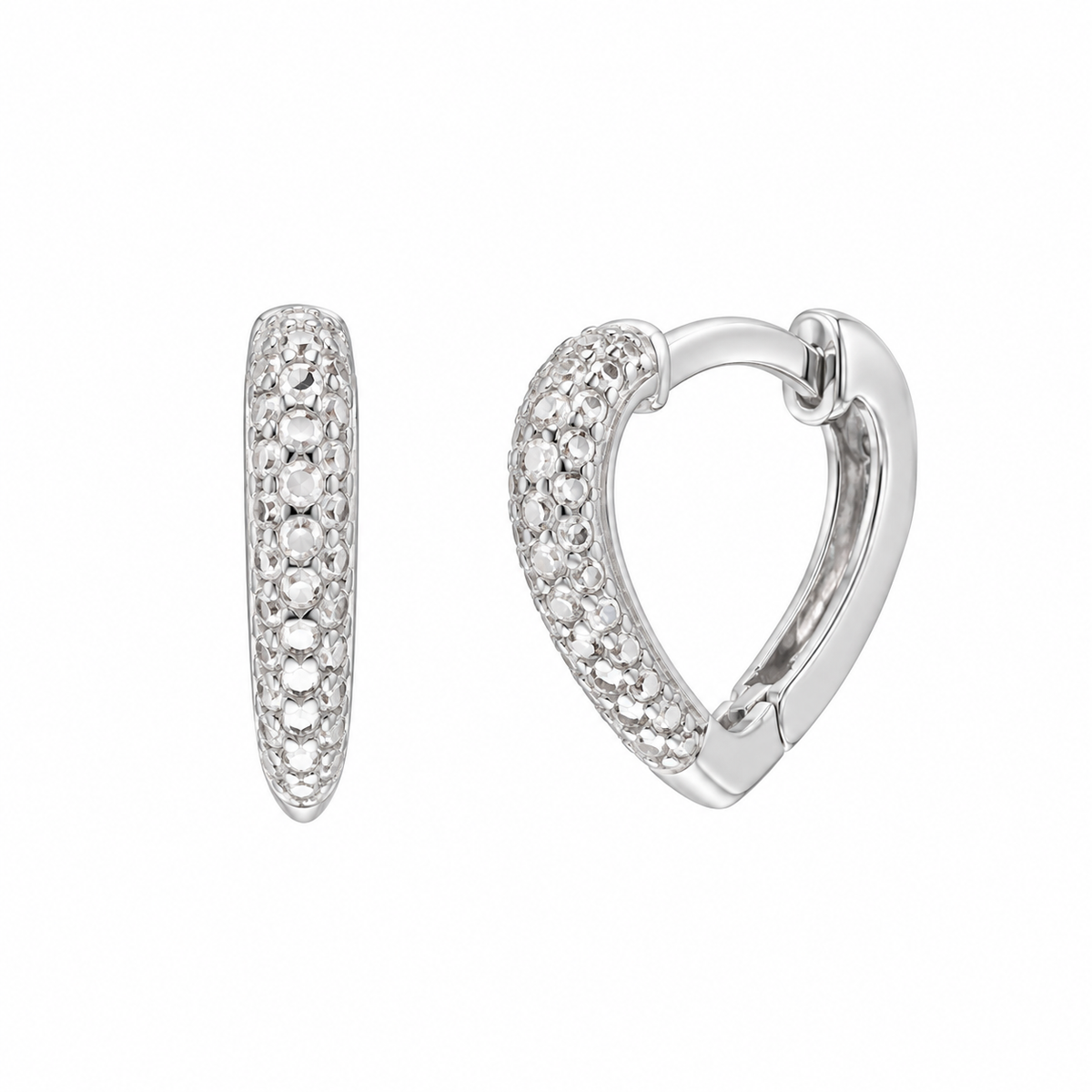 Pendientes de aro con forma de corazón de circonita transparente redondos chapados en rodio de plata 925 - STE00693