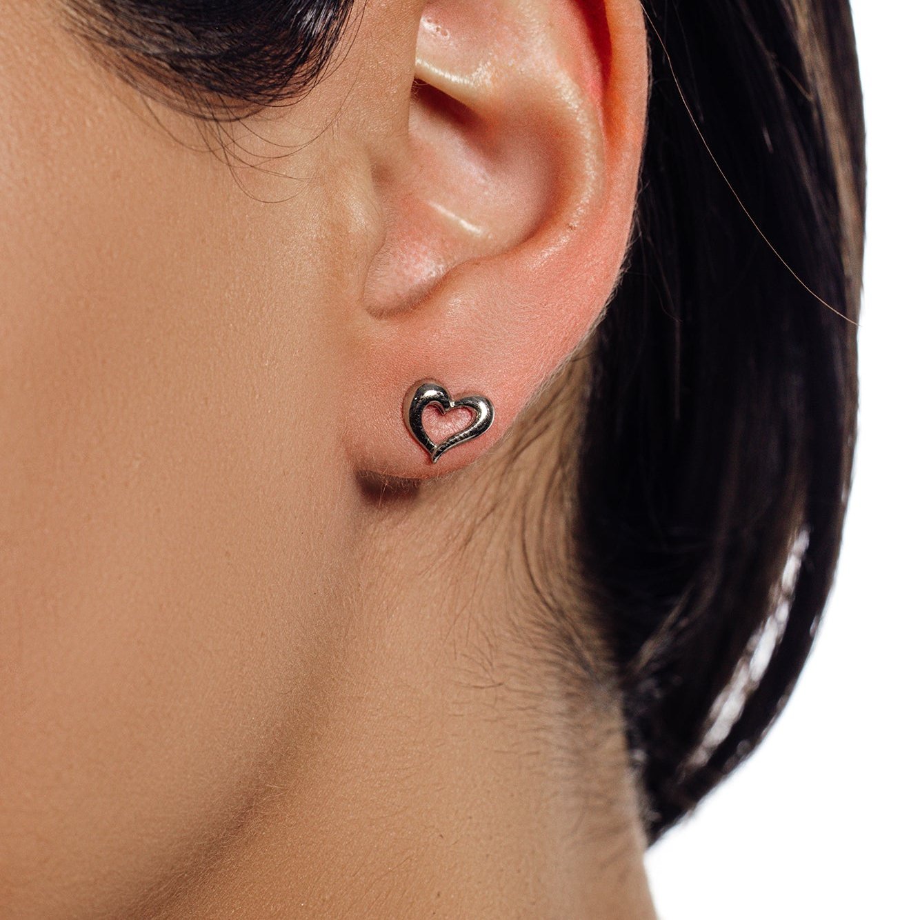 Pendientes de botón abiertos de plata 925 chapada en rodio - STE00779