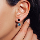 Pendiente de plata de ley 925 con circonita azul claro y perla sintética negra, parte delantera y trasera - STE00999MAR