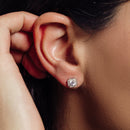 Silver 925 Rhodium Plated Round Halo Earrings - STE01040