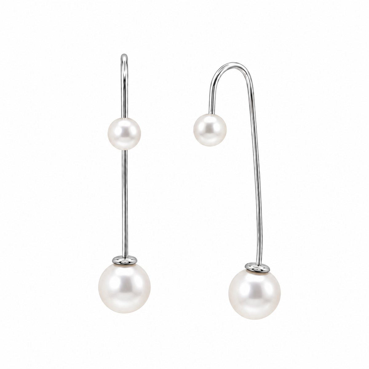Rhodium Plated 925 Sterling Silver Pearl Wire Thread Dangle Earring - STE01080