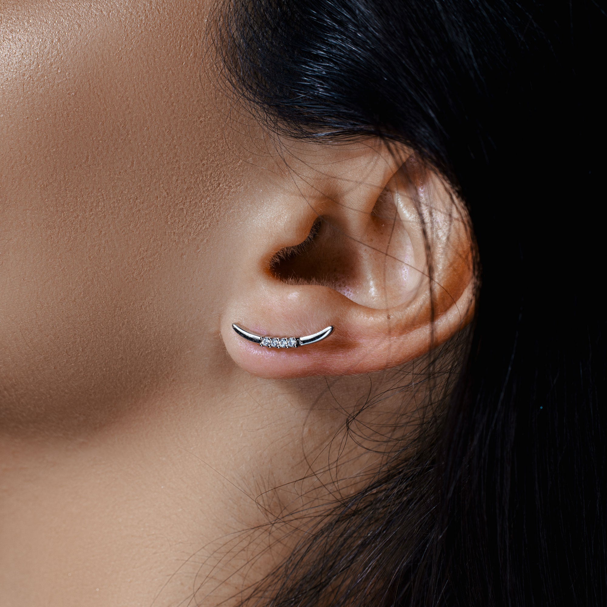 Silver 925 Rhodium Plated CZ Climbing Earrings - STE01031