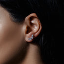 Rhodium Plated 925 Sterling Silver Baguette CZ Dangling Crescent Earrings - STE01193