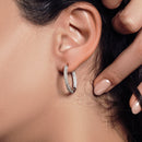 Rhodium Plated 925 Sterling Silver Inside Out CZ Oval Hoop Vault Lock Earring - STE01240