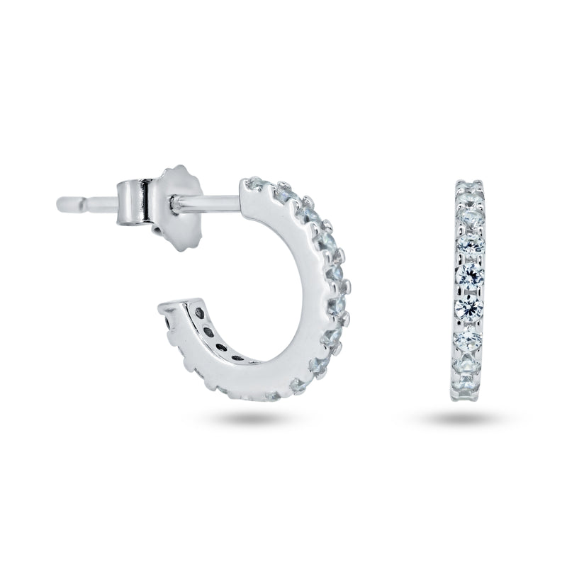 Sterling Silver Rhodium Plated CZ Huggie Semi Hoop Earrings - STE01349
