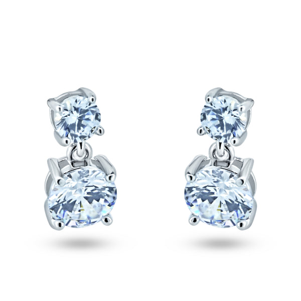 Sterling Silver Rhodium Plated Dangling Round CZ Earring - STE01361
