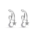 Rhodium Plated 925 Sterling Silver Moon and Star Hoop Earring - STE01383