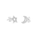 Sterling Silver Rhodium Plated Moon and Star Clear CZ Stud Earring - STE01399
