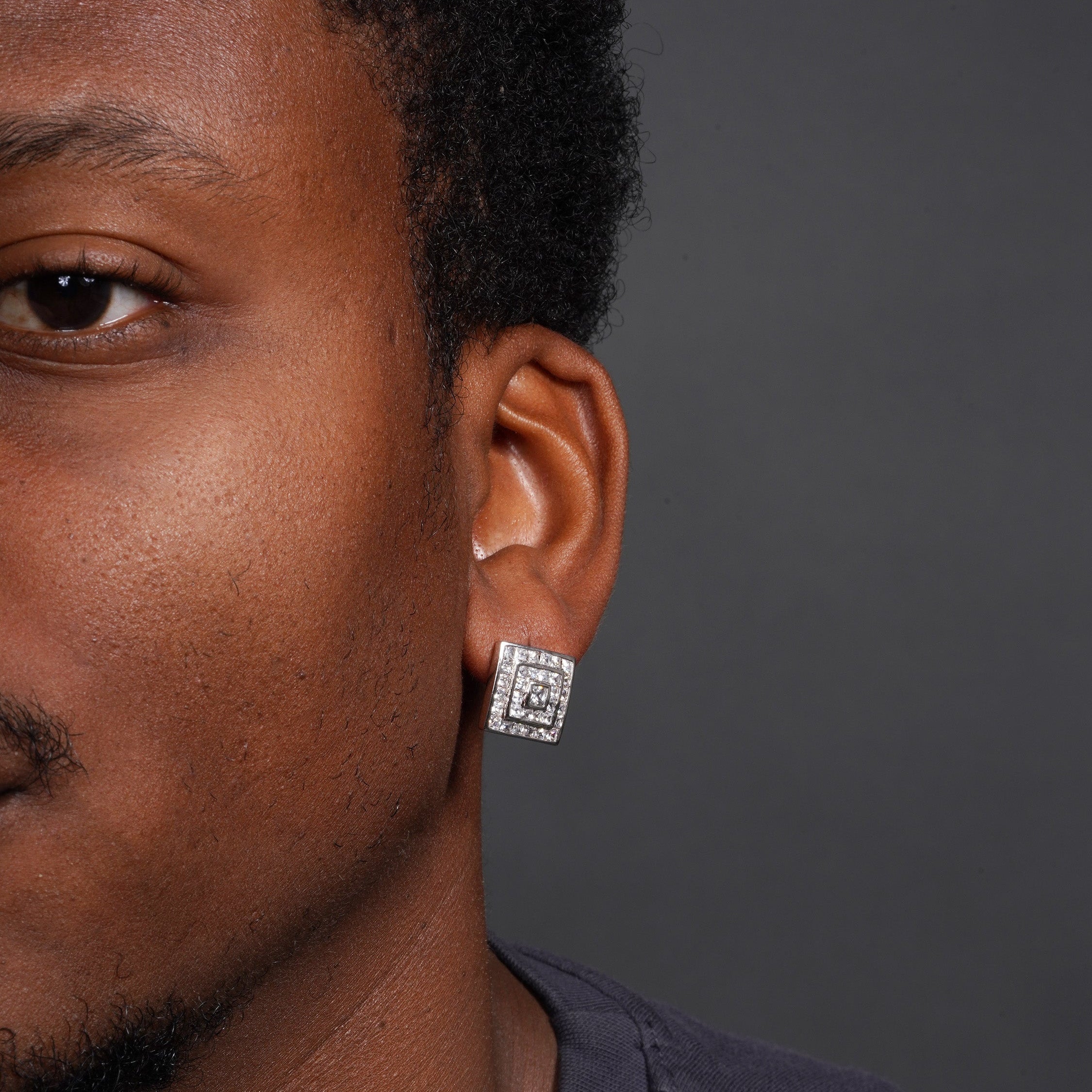 Clearance-Rhodium Plated 925 Sterling Silver Square Clear CZ Stud Earrings - STEM003