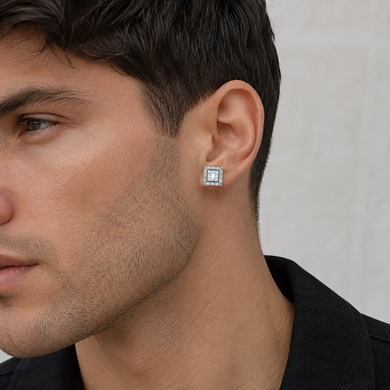 Clearance-Rhodium Plated 925 Sterling Silver Men's CZ Stud Earrings - STEM040