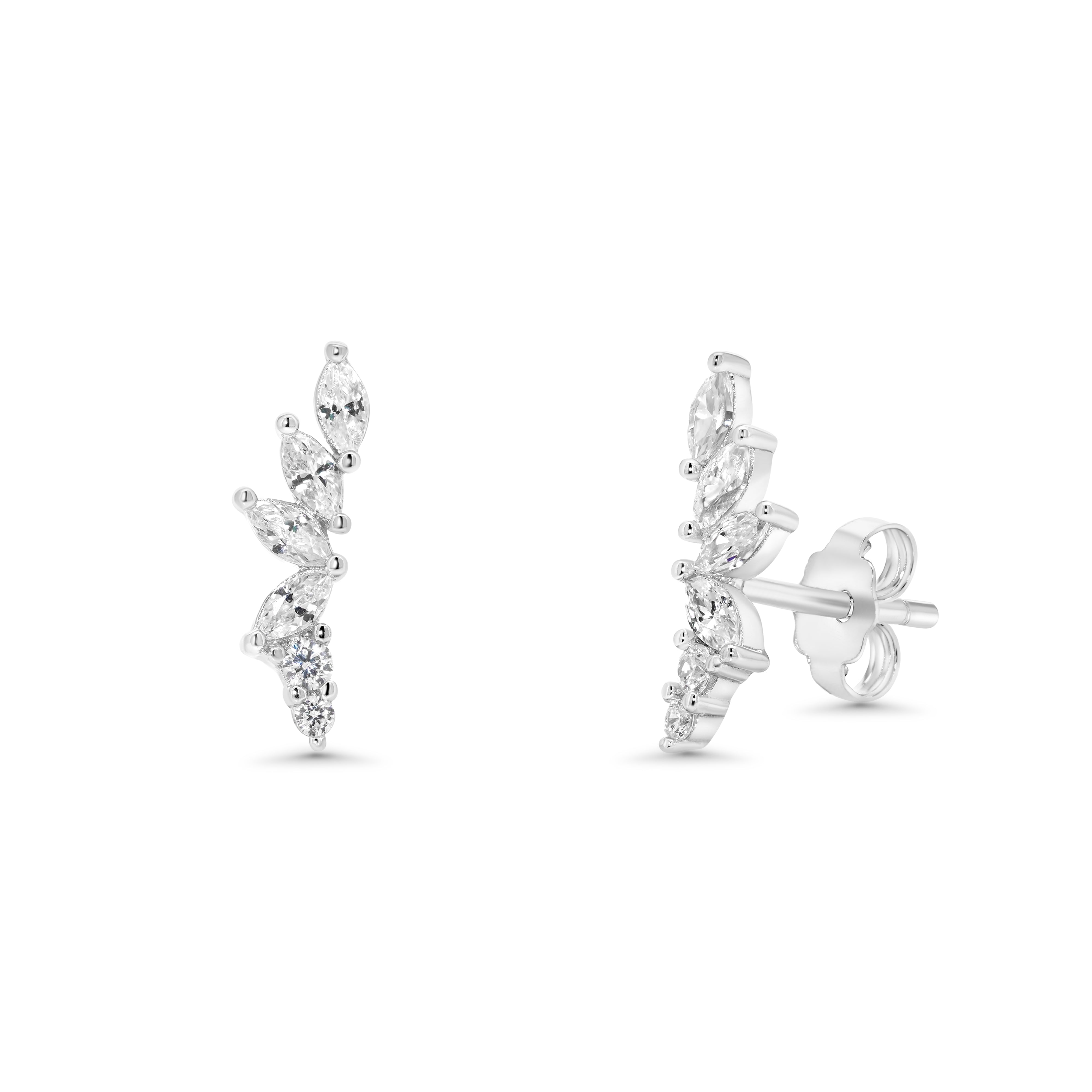 Rhodium Plated 925 Sterling Silver Semi Hoop, Marquise and Round CZ  Earring Set - STES00012
