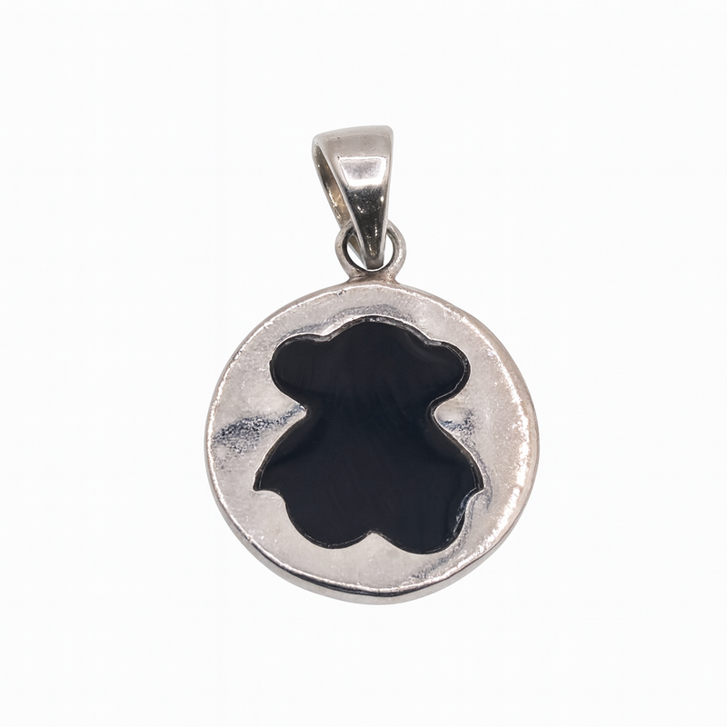 Rhodium Plated 925 Sterling Silver Enamel Teddy Bear 14.8mm Pendant - STP00003