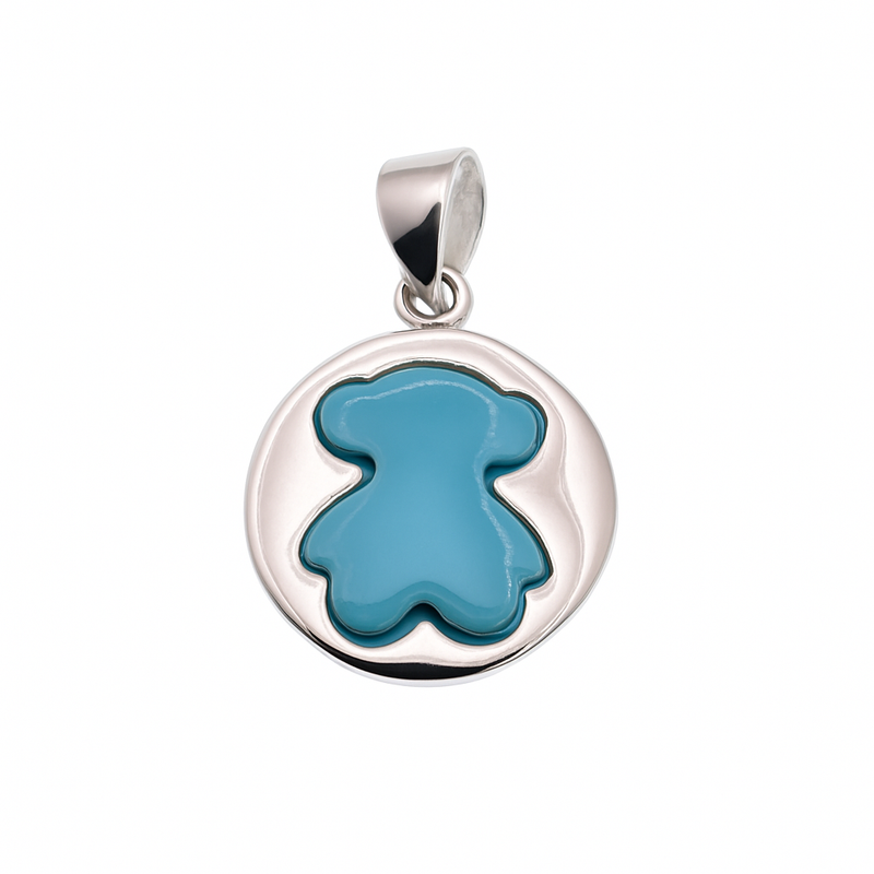 Rhodium Plated 925 Sterling Silver Enamel Teddy Bear 14.8mm Pendant - STP00003
