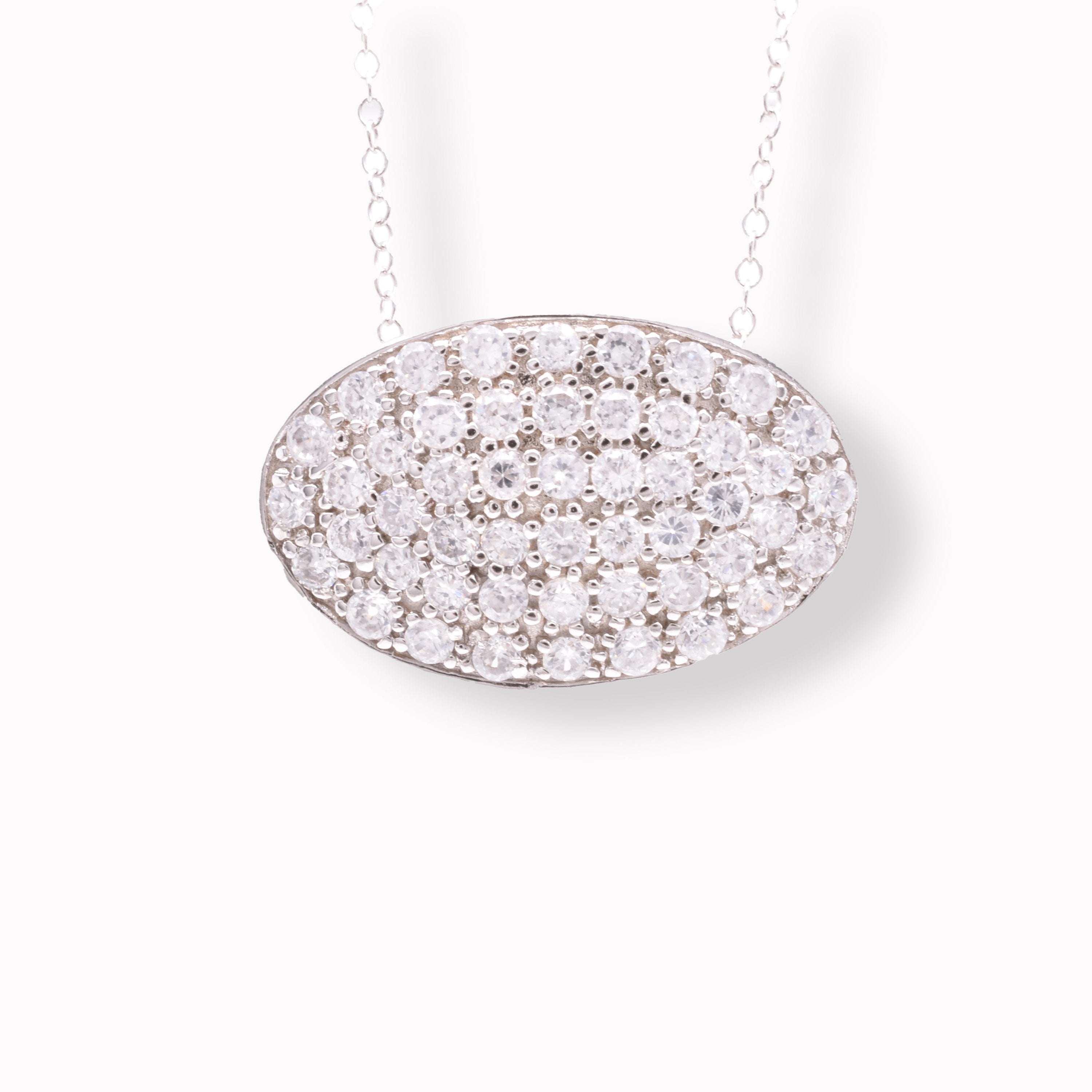 Collar ajustable con colgante ovalado de circonita cúbica transparente chapado en rodio en plata 925 - STP00009