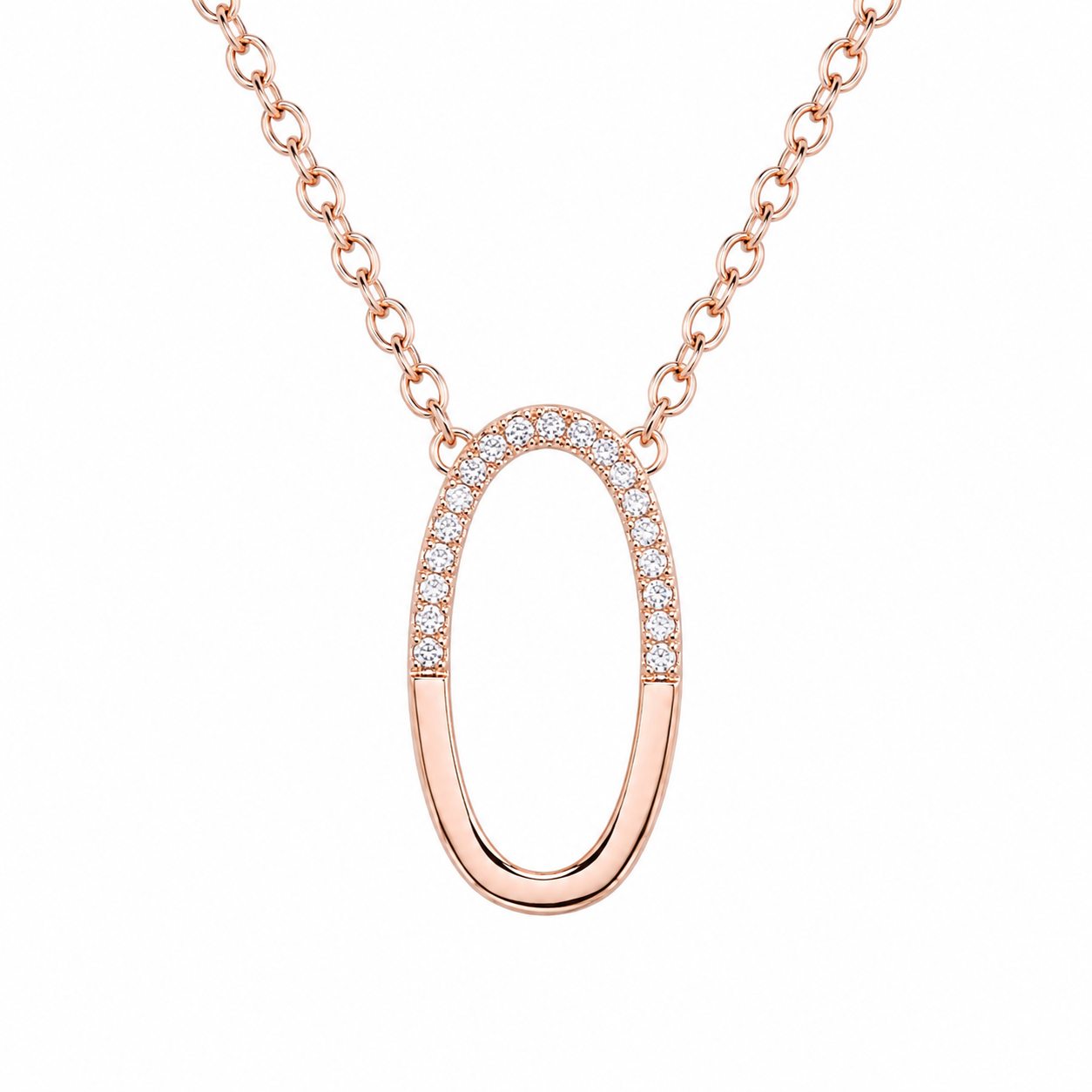 Clearance-925 Sterling Silver Oval CZ Pendant Necklace - STP00149