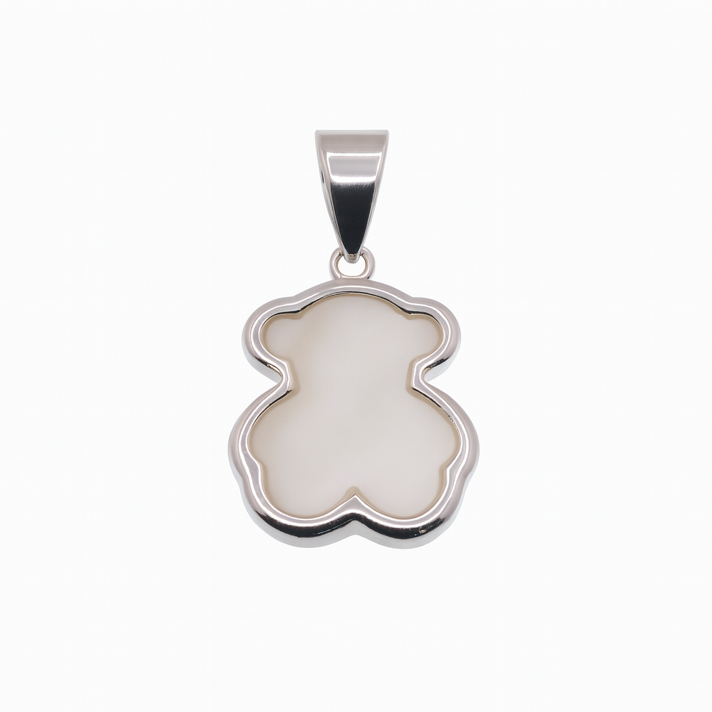 Clearance - Rhodium Plated 925 Sterling Silver Fresh Water Pearl Teddy Bear 14.5mm x 16mm Pendant - STP00017