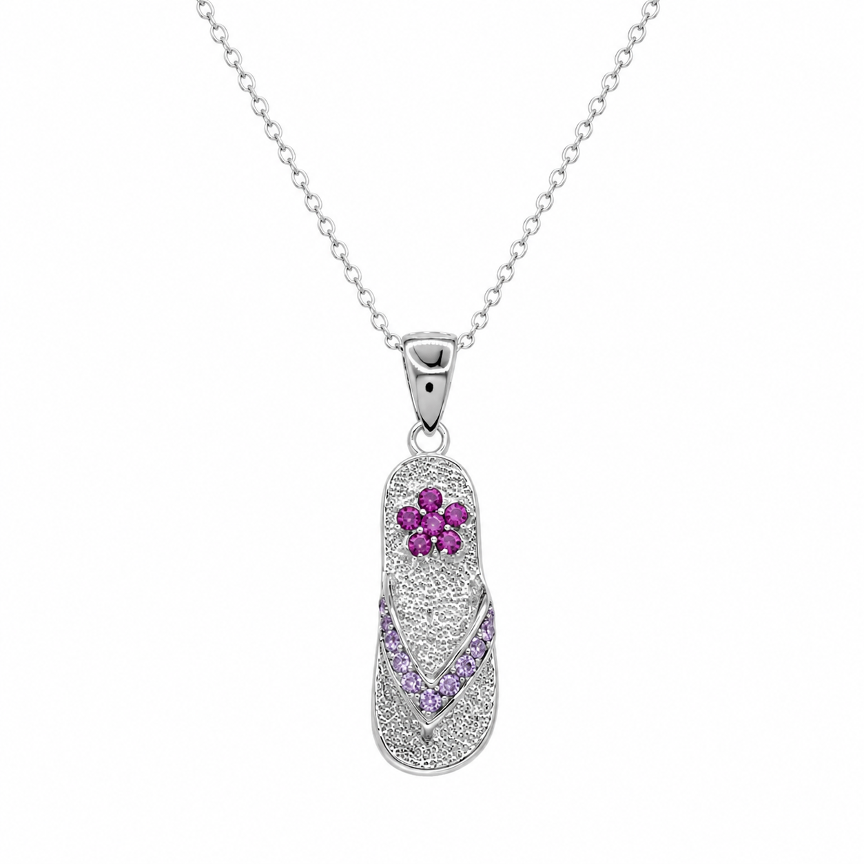 Collar con Colgante de Chancla de Plata de Ley 925 Bañada en Rodio y Circonita Rosa - STP00366