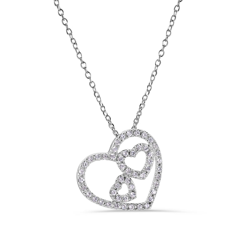 Clearance - Silver 925 Rhodium Plated Three Hearts Clear CZ Adjustable Necklace - STP00038