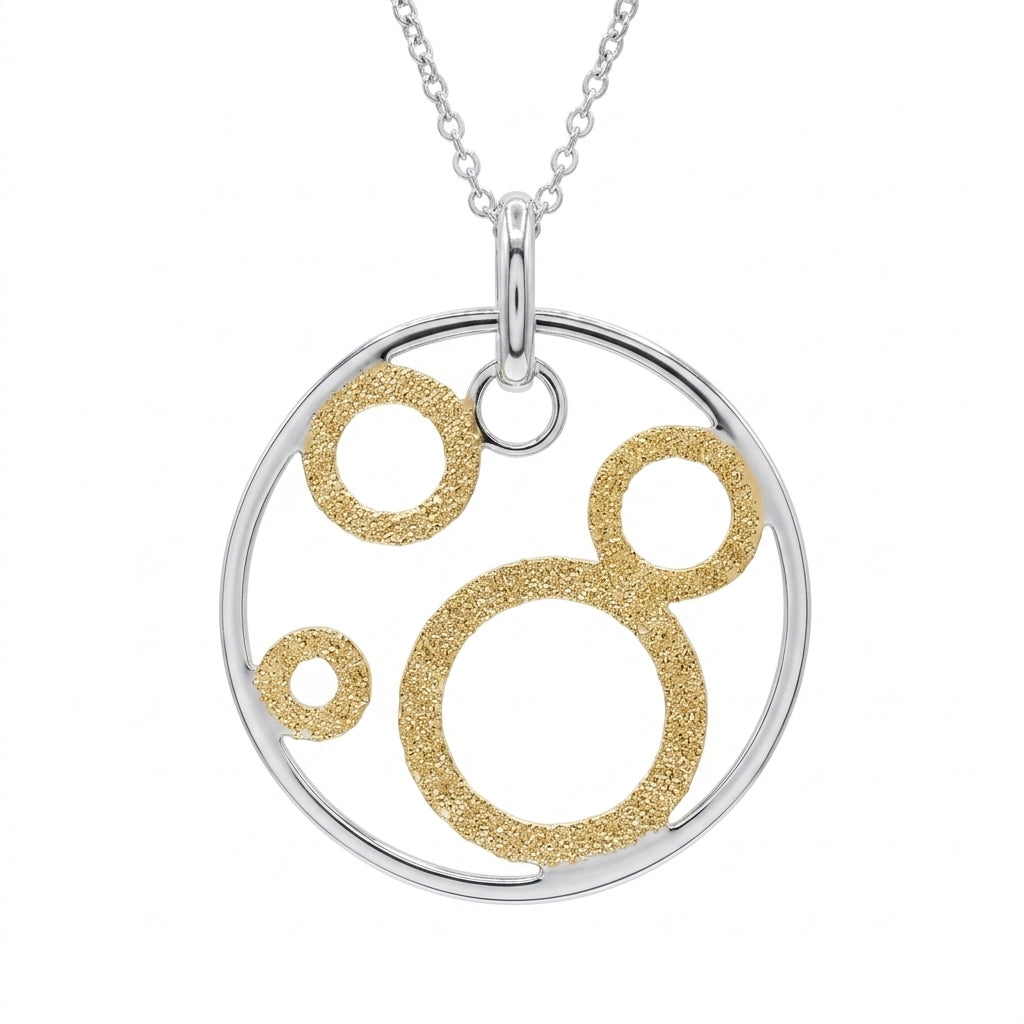 Liquidación-Collar con colgante de múltiples círculos de plata de ley 925 de dos tonos - STP00445