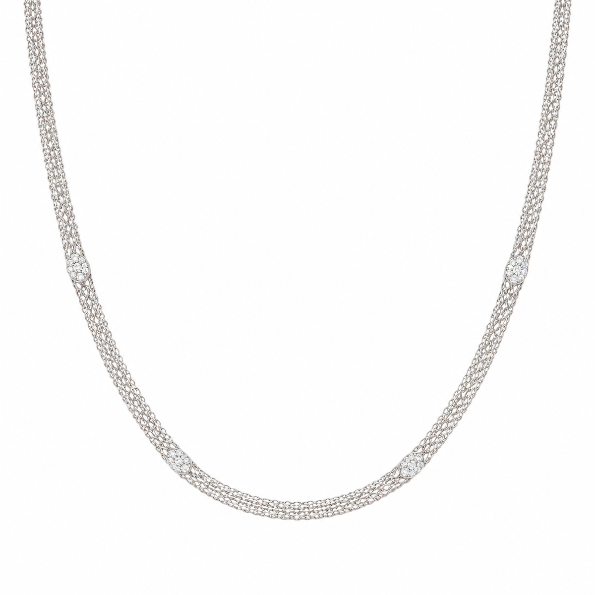 Rhodium Plated 925 Sterling Silver Mesh CZ Necklace - STP00579
