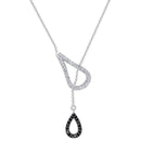 Clearance-Silver 925 Rhodium Plated Two Teardrop Black and Clear CZ Wire Dangling Necklace - STP00583