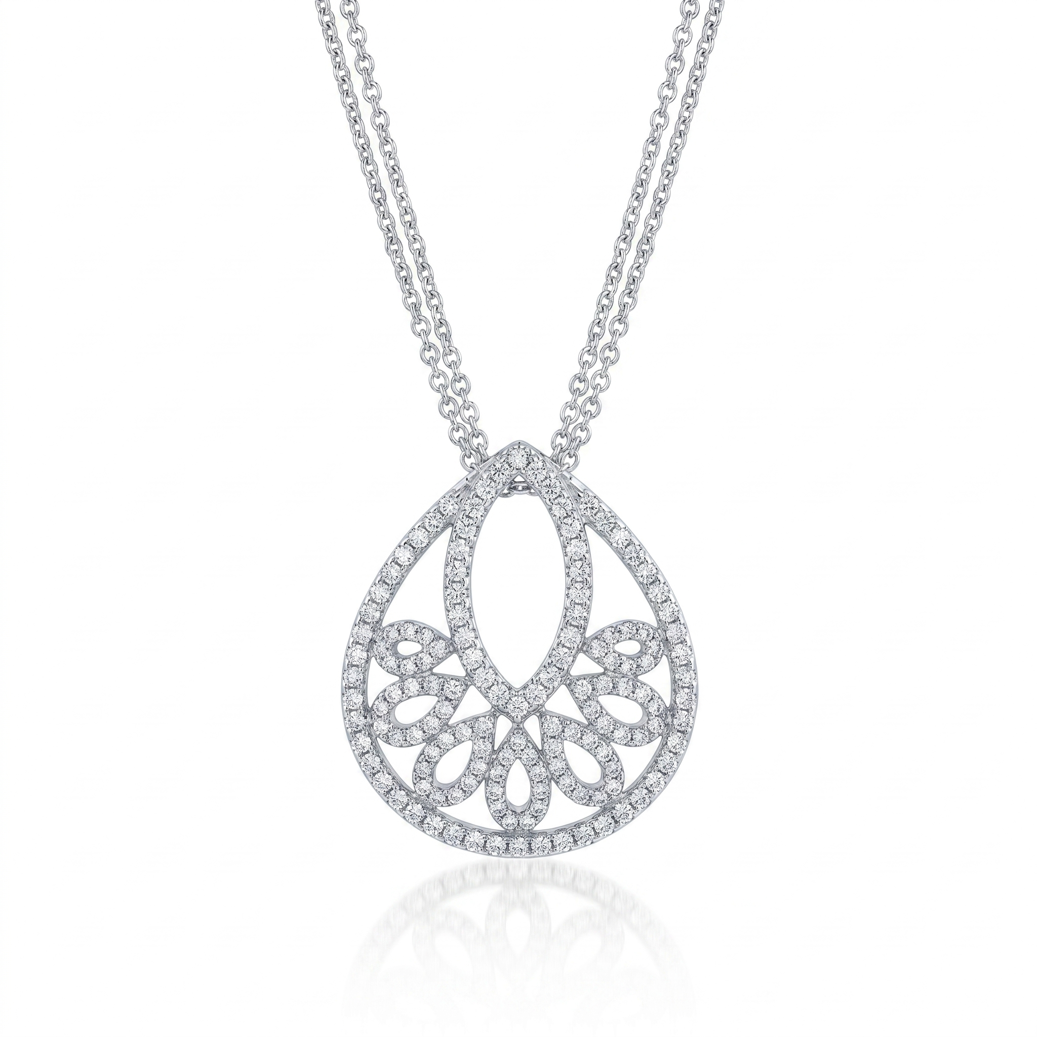 Clearance-Rhodium Plated 925 Sterling Silver Elegant Multi Teardrop Pendant Necklace - STP00619