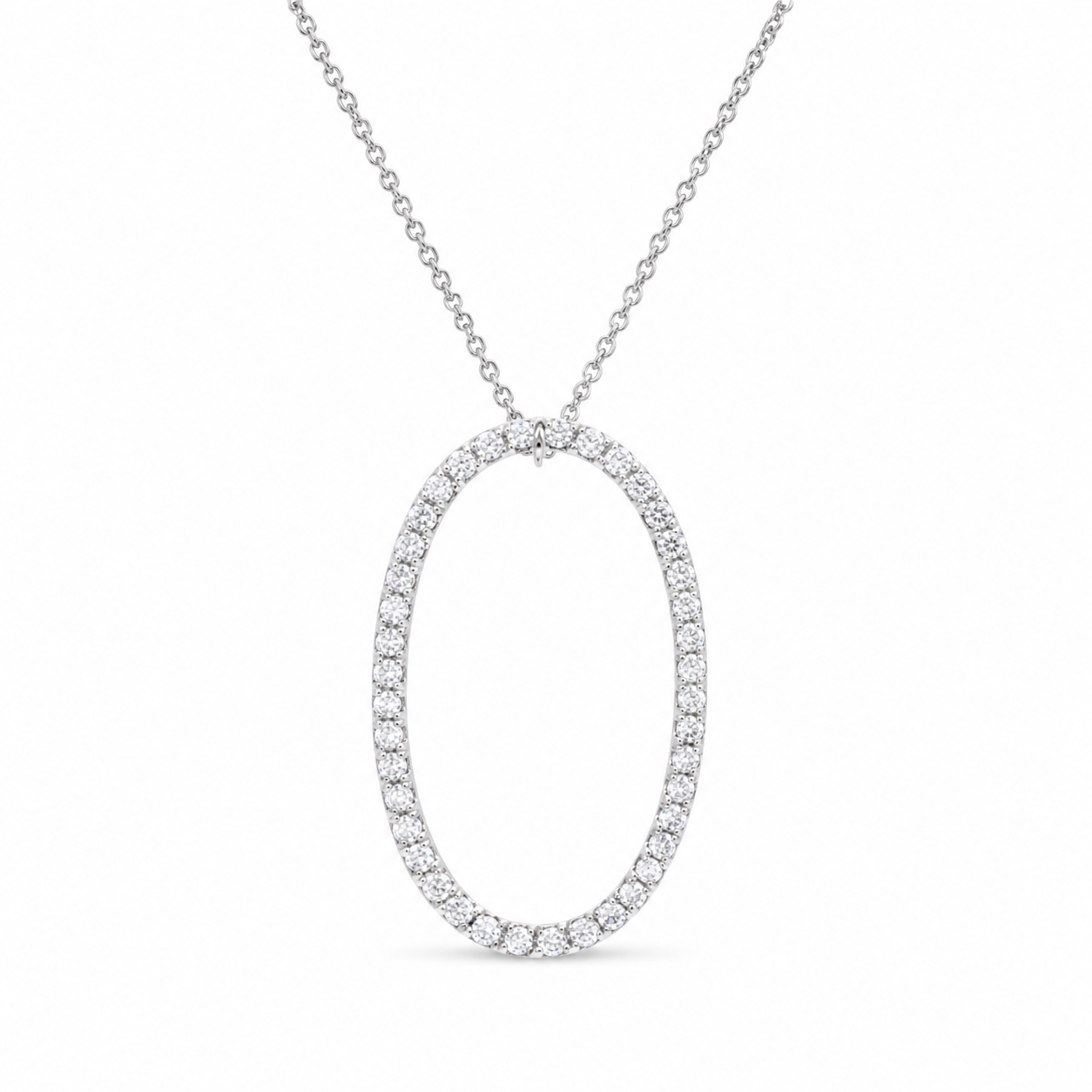 Clearance- Rhodium Plated 925 Sterling Silver Oval CZ Pendant Necklace - STP00627
