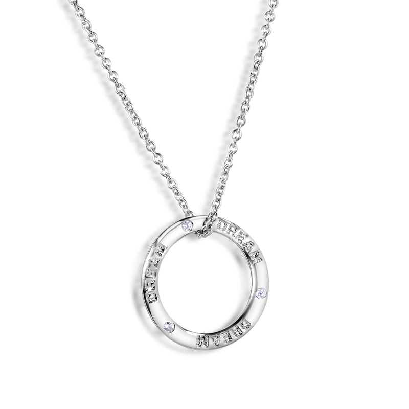 Silver 925 Rhodium Plated Clear CZ Open Circle DREAM Engraved Necklace - STP00696A