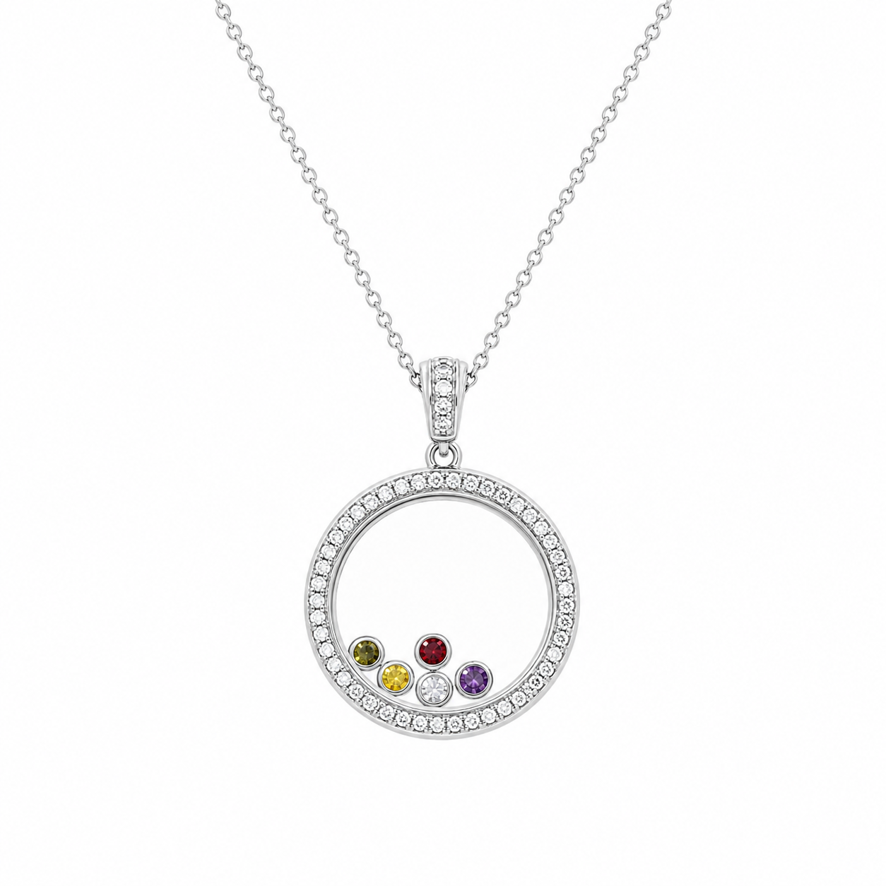 Collar con colgante flotante de circonitas cúbicas multicolor de plata de ley 925 bañada en rodio - STP00763
