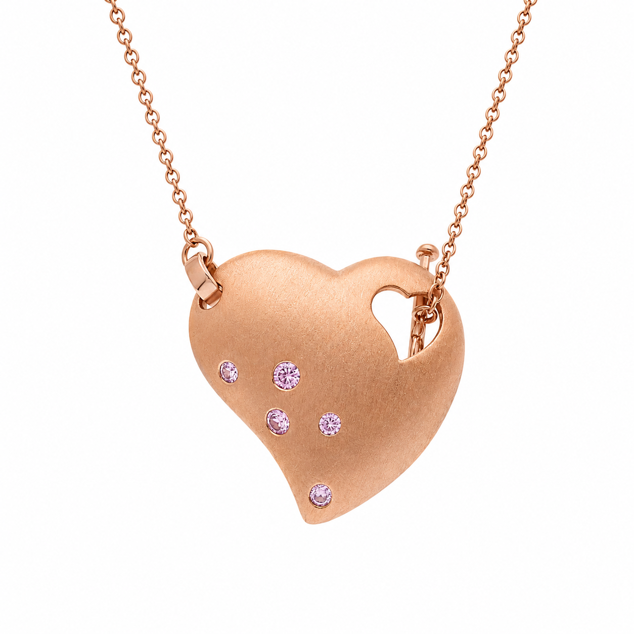 Collar con colgante de corazón de circonita cúbica transparente bañado en oro rosa de plata 925 - STP00808