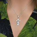 Silver 925 Rhodium Plated Clear CZ Flor De Lis Pendant Necklace - STP00852