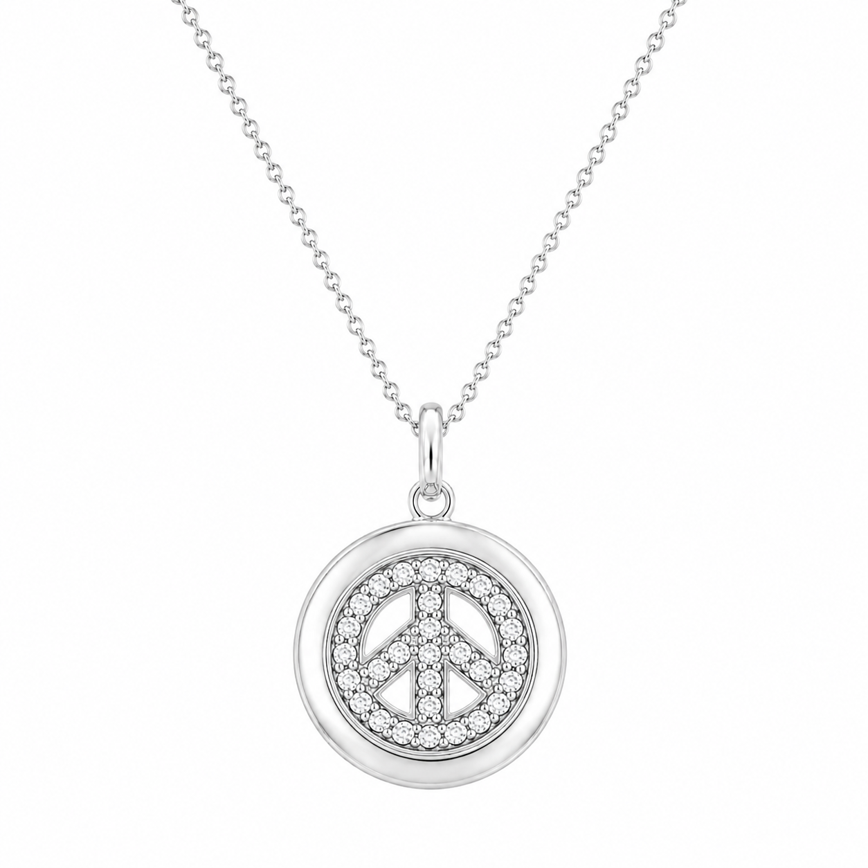 Clearance-Rhodium Plated 925 Silver Clear CZ Peace Pendant Necklace - STP00894