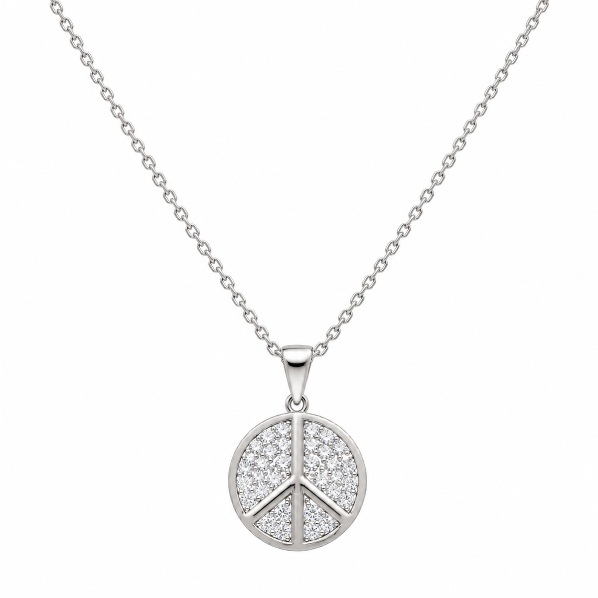 Collar con colgante de paz con circonita cúbica transparente bañada en rodio de plata 925 - STP00901