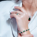 Rhodium Plated 925 Sterling Silver Green Bar CZ Link Ring - BGR01223GRN