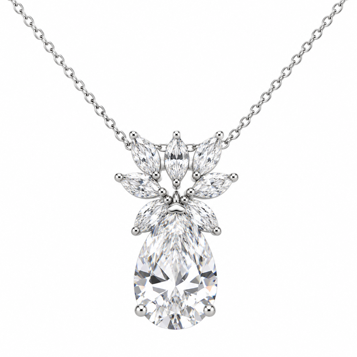 アクセサリー CTHY OBJECT NECKLACE RHODIUM SILVER Rhodium Plated 925 Sterling Silver Clear & Pear CZ Birthstone