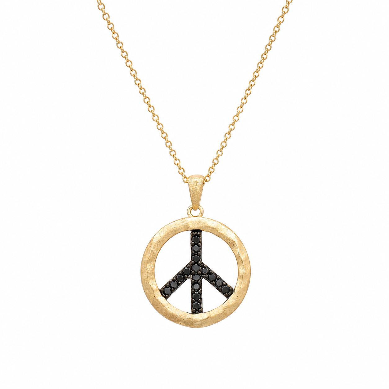 Clearance-Gold Plated 925 Silver Black CZ Peace Pendant Necklace - STP00947
