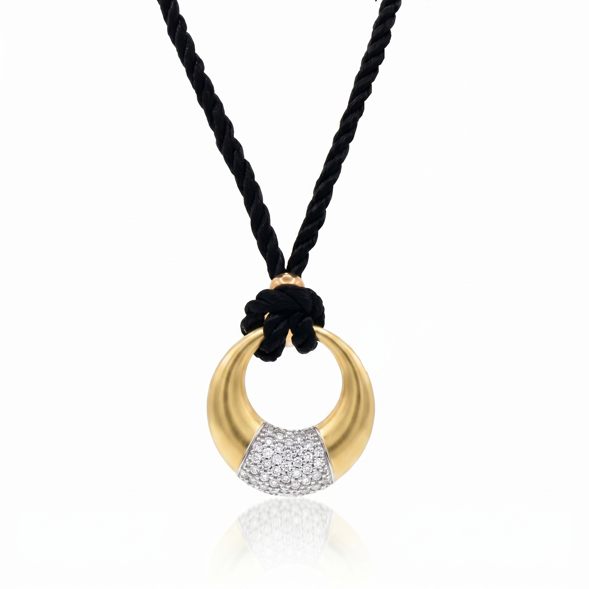 Clearance-Two Tone 925 Sterling SIlver CZ Disc Pendant Silk Rope