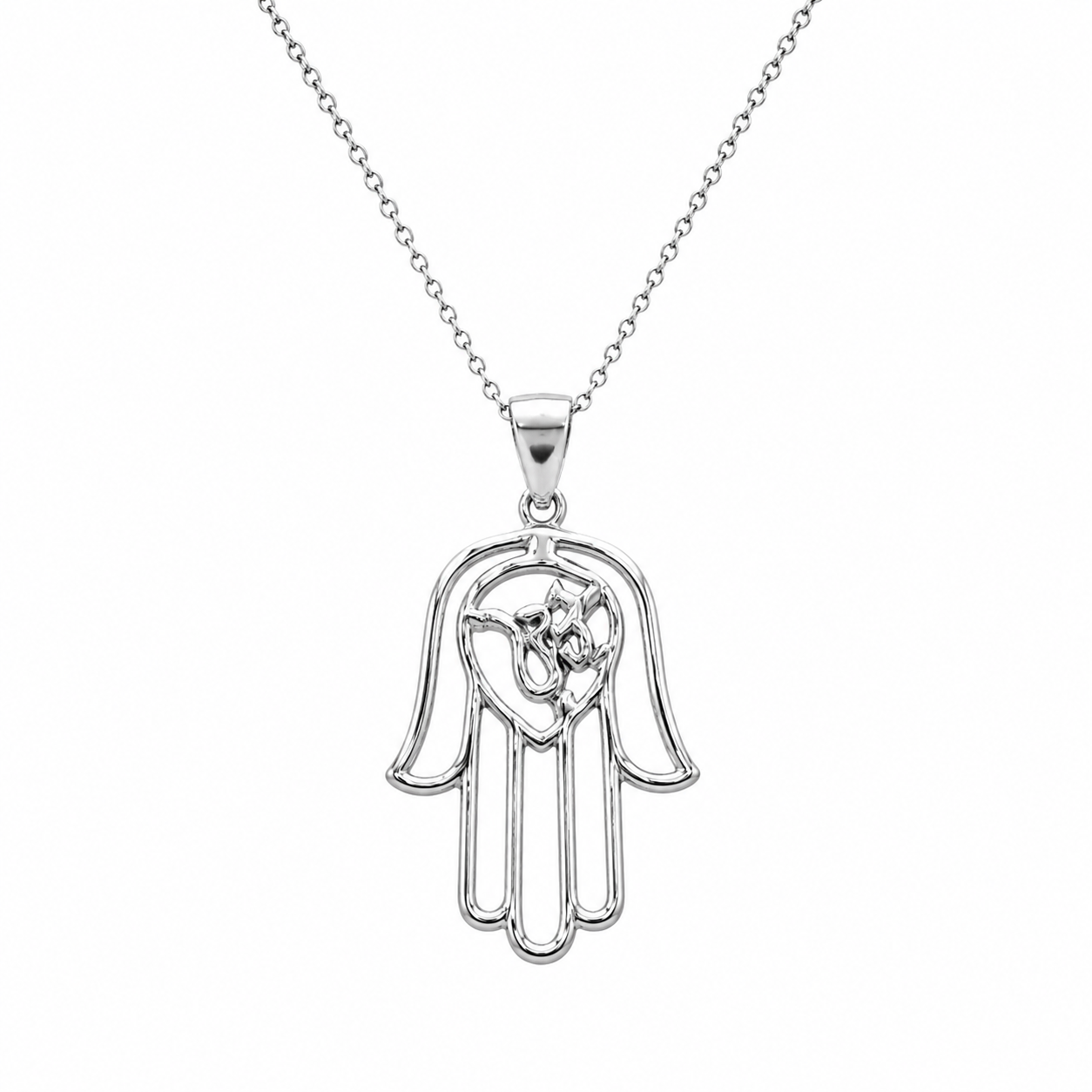 Collar con colgante Hamsa chapado en rodio en plata 925 - STP00973