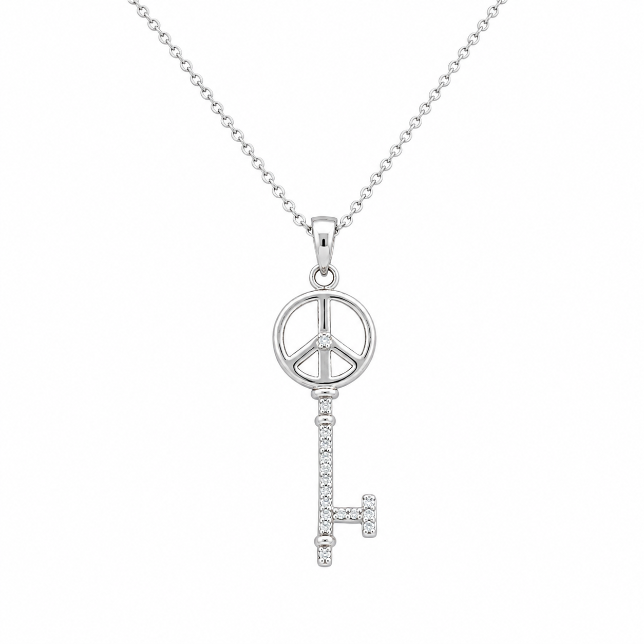 Collar con colgante de llave de paz con circonita cúbica transparente chapada en rodio de plata 925 - STP00991
