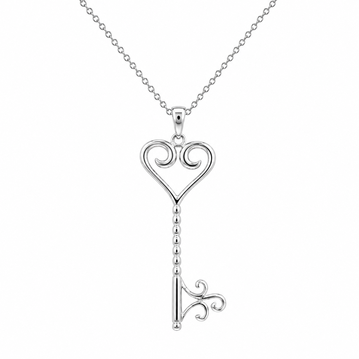 Collar con colgante de corazón con llave de circonita transparente chapada en rodio de plata 925 - STP00996