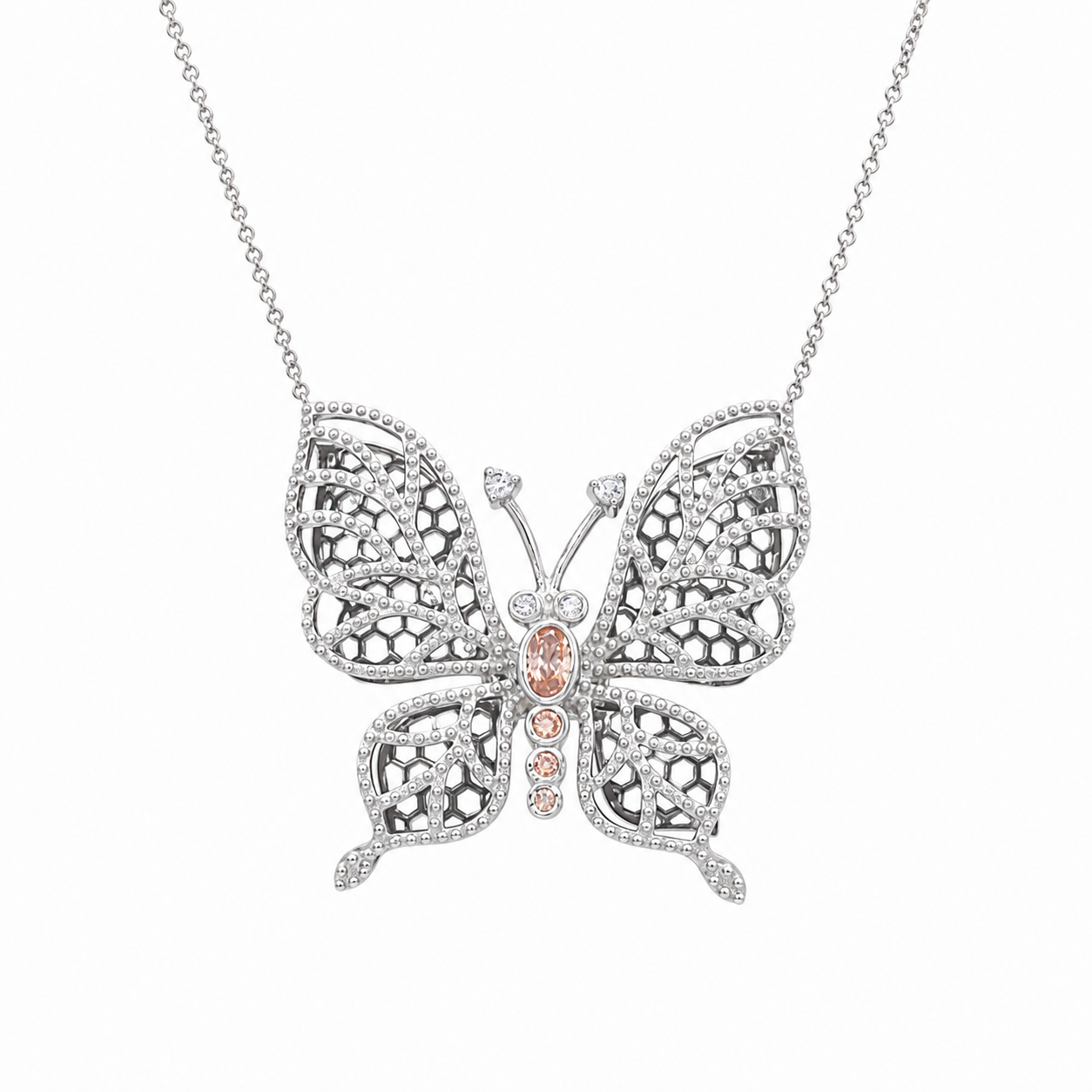 Collar con colgante de mariposa de ónix y circonitas transparentes en plata 925 rodiada - STP01016