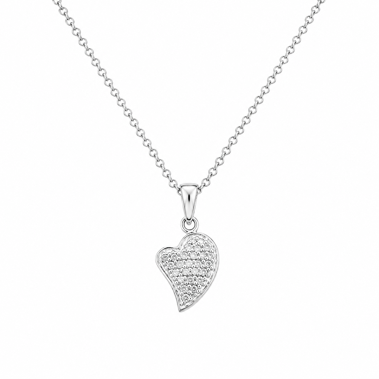 Collar con colgante de corazón pequeño de diamante transparente chapado en rodio de plata 925 - STP01025