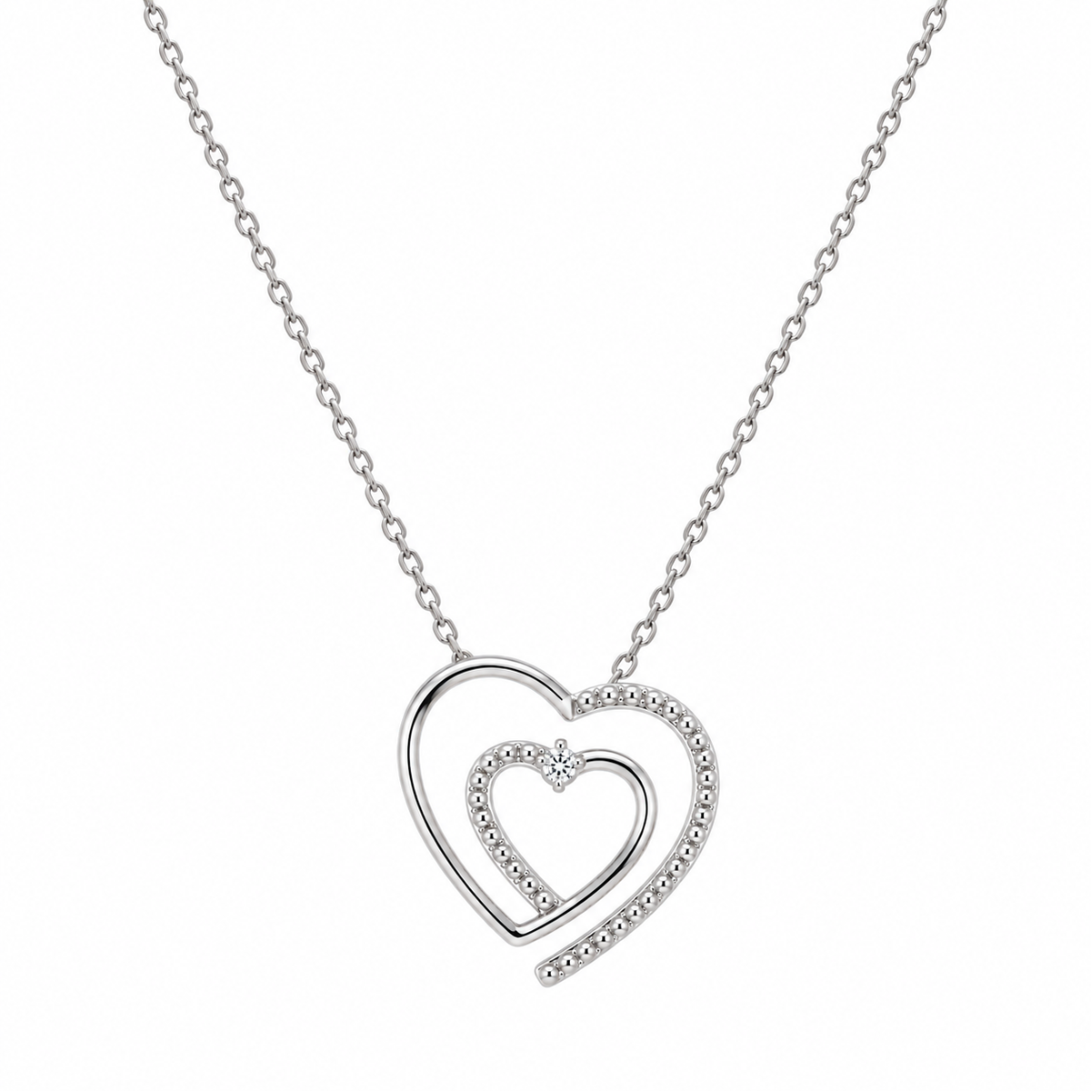 Collar con colgante de corazón de diamante transparente chapado en rodio de plata 925 - STP01032