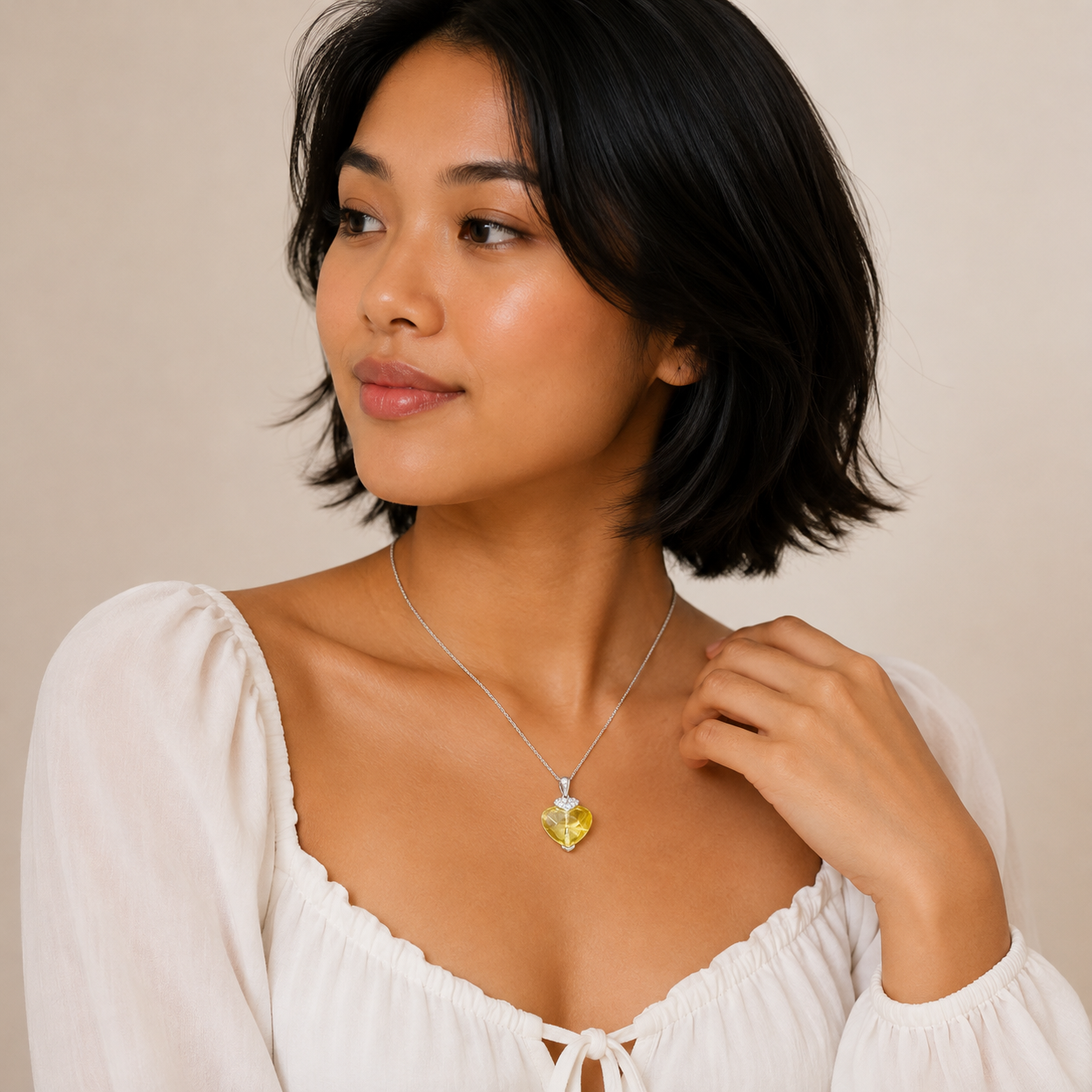 Collar con colgante de corazón de circonita amarilla y baño de rodio en plata 925 (Liquidación) - STP01063YLW