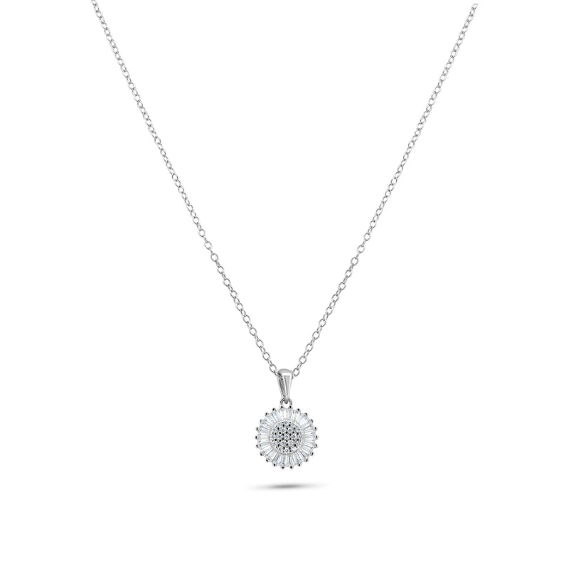 Collar con colgante de flor de circonita cúbica y racimo transparente chapado en rodio de plata 925 - STP01370