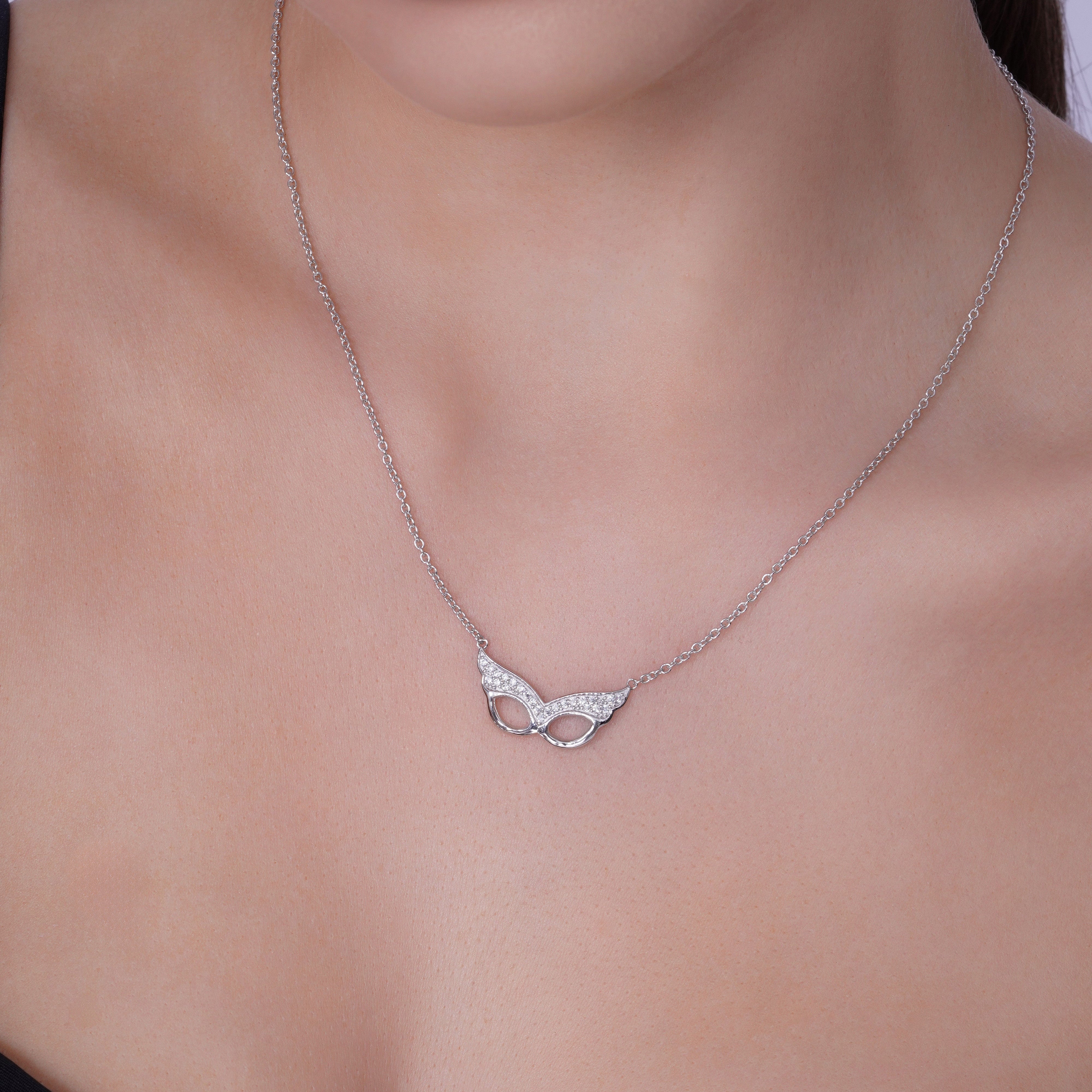 Silver 925 Rhodium Plated Clear CZ Masquerade Pendant Necklace - STP01440