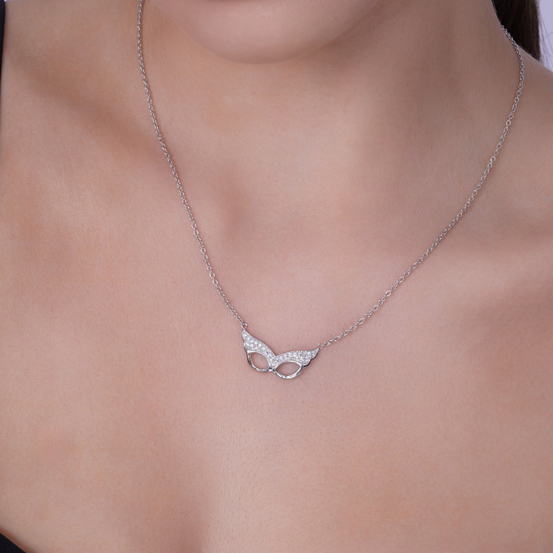 Collar con colgante de mascarada de circonita transparente chapado en rodio de plata 925 - STP01440