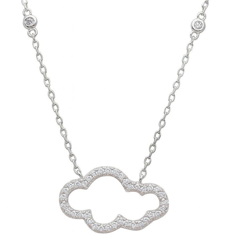 Collar de nube abierta con incrustaciones de circonitas negras en plata de ley 925 rodiada - STP01528BLK
